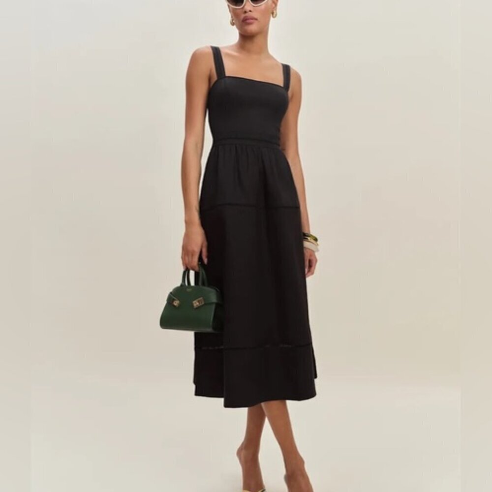 NEW Reformation Everett Sleeveless Linen Embroidered Midi Dress | US 4 UK 8